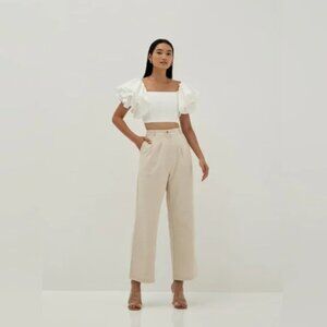 Love Bonito Nida Linen Straight Leg Pants in Cream - Size XS (US 2)